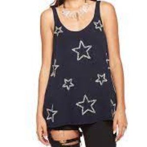 Chaser Beaded Stars Cutout Back Tank Black